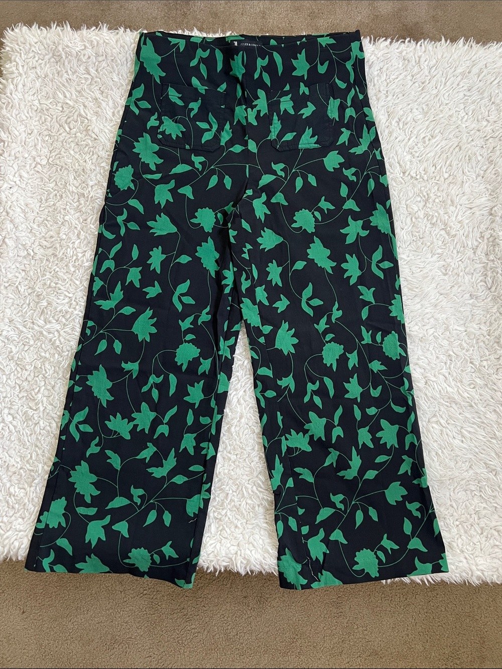 Jules & Leopold Wide Leg Pants Floral Green Black Size Large Casual Business